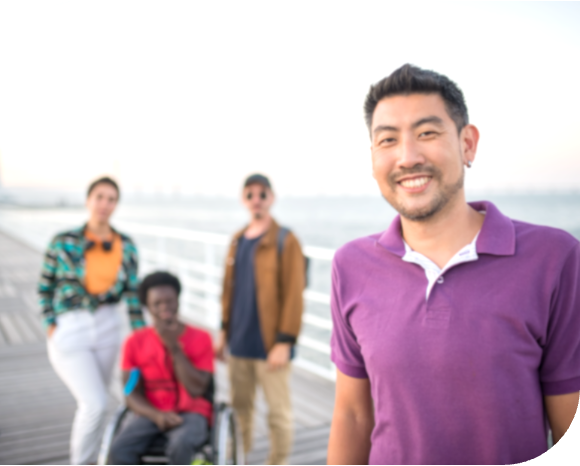 BORDERED_PERSON STANDING WITH FRIENDS BORDERED_PERSON STANDING WITH FRIENDS